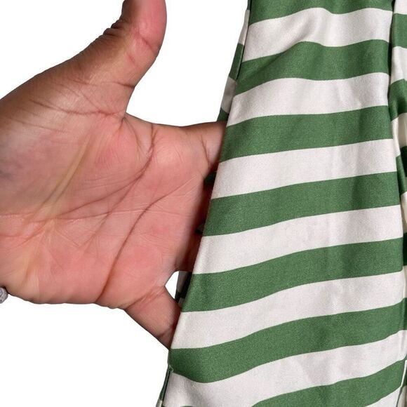 Modcloth Womens Dusk and Stunner Full Skirt L Green White Stripe Retro Twee - Picture 4 of 9